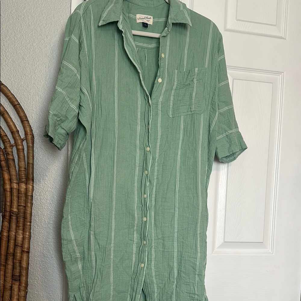 Green Striped shirt dress